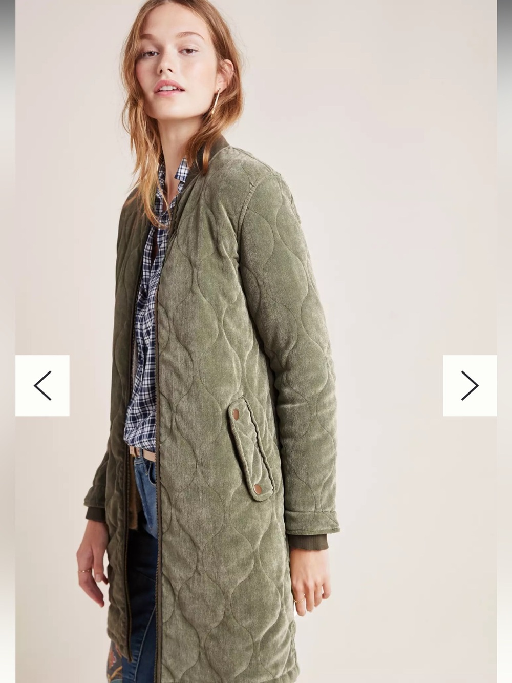 Anthropologie Quilted Long Olive Green Women's Coat-Sued